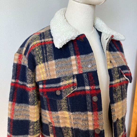 Levi's Premium Wool Trucker Jacket Multi-color Plaid - Picture 2 of 15